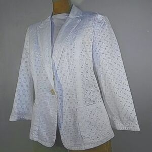 TALBOTS White Eyelet Lace Cotton Blazer Jacket NWT